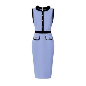 Women Chic Sleeveless Pencil Dress in Light Blue and Black